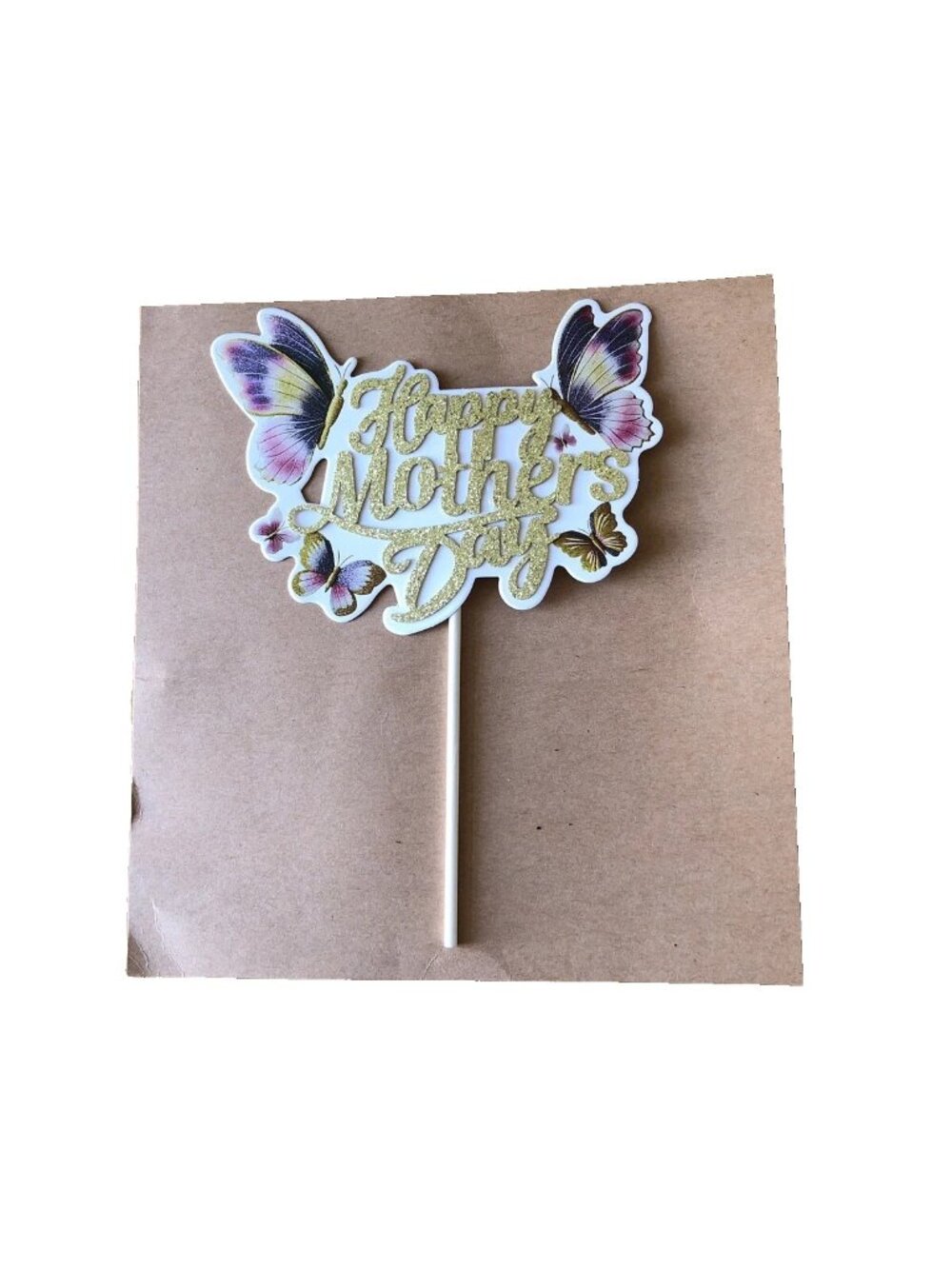 Happy Mother's Day Cake Topper Gold Glitter Cake Butterfly New (5 pc)